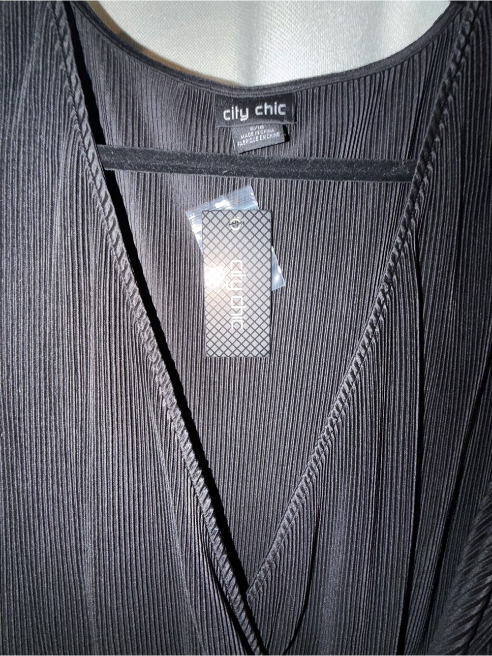 City Chic Black Pleated V-Neck Wrap Blouse - Picture 3 of 3